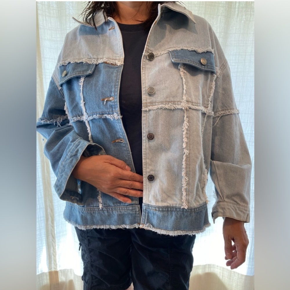 Women’s Denim Patchwork Jean Jacket Medium - image 3